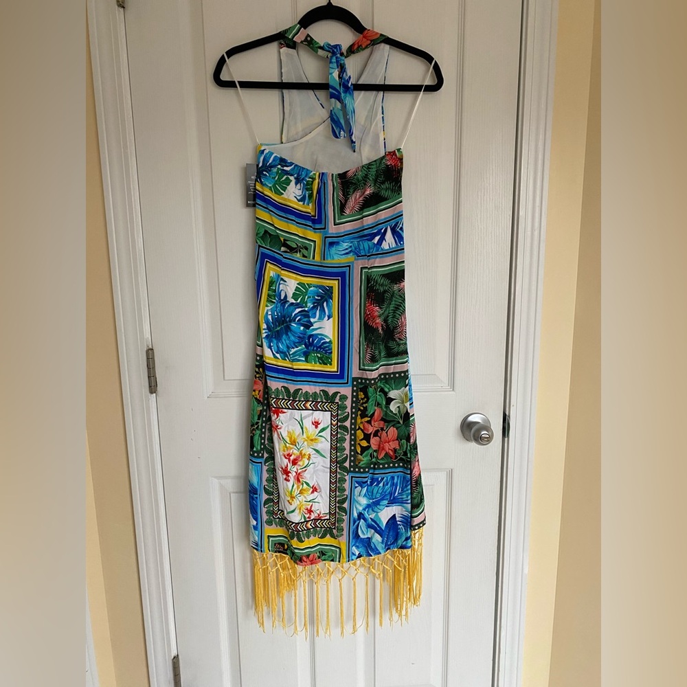 Boston Proper Tropical Patchwork Halter Dress with Yellow Fringe - Picture 6 of 14